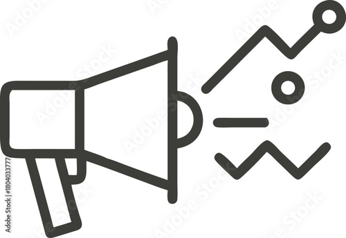 Megaphone icon with sound waves and growth chart symbols