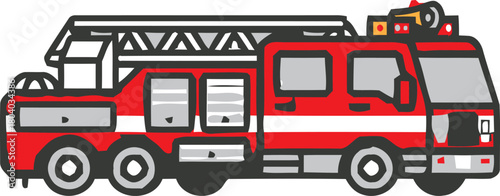 Fire Truck with Ladder Vector Illustration