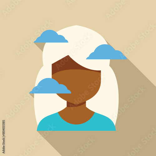 Illustration of a young woman with clouds surrounding her head, symbolizing a carefree and dreamy state of mind