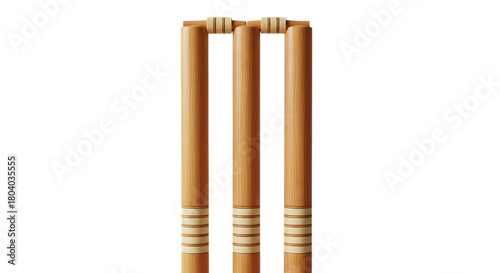 Cricket wickets isolated on transparent background, a set of three wooden stumps and bails, essential equipment for the sport of cricket png