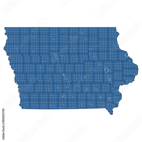 Vector outline map of Iowa state divided into counties and townships
