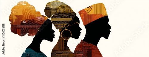 Three black silhouettes representing African heritage and culture  