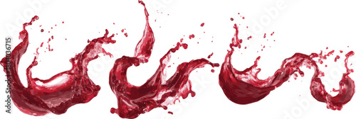 Set of red liquid splashes or waves isolated on a transparent background, PNG file