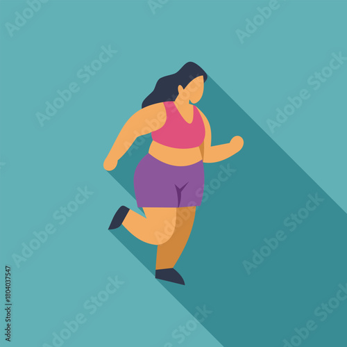 Empowering illustration of a curvy woman running, celebrating body positivity and a healthy lifestyle