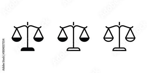 Vector scales justice icons isolated on white background