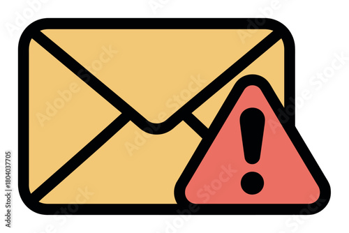 An alert symbol and an envelope icon signify an email warning or notification.