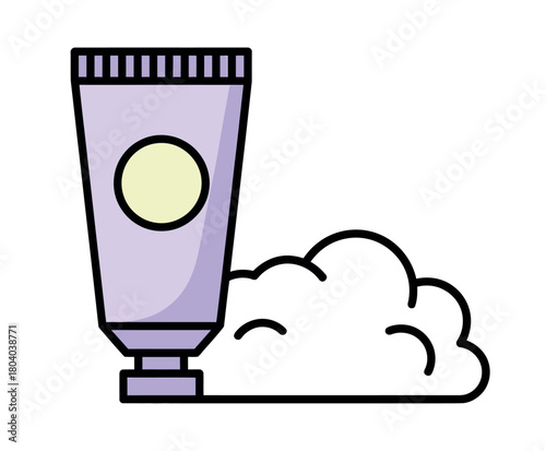 A tube of cream dispenses a dollop of product onto a fluffy white cloud-like substance.