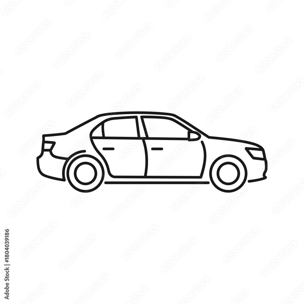 Fototapeta premium Simple line drawing of a sedan car in profile view