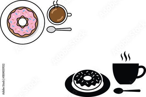 Sweet treats coffee break with doughnuts and hot beverages