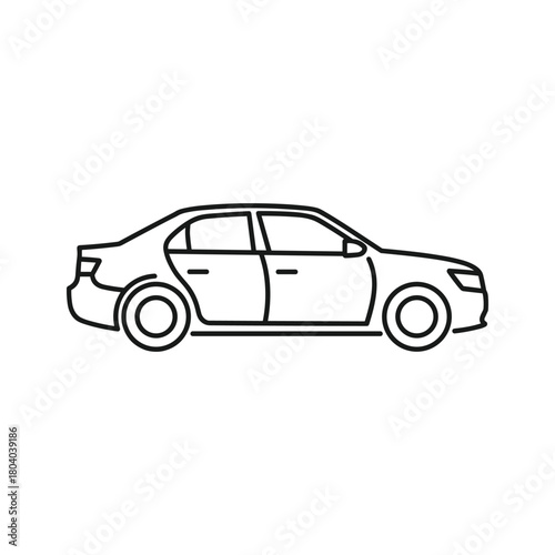 Simple line drawing of a sedan car in profile view