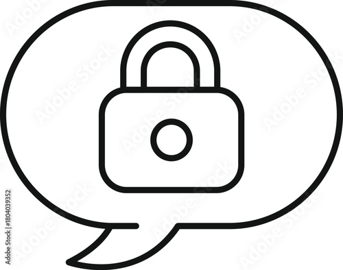 Simple line drawing of a closed padlock inside a speech bubble, representing secure messaging and data protection