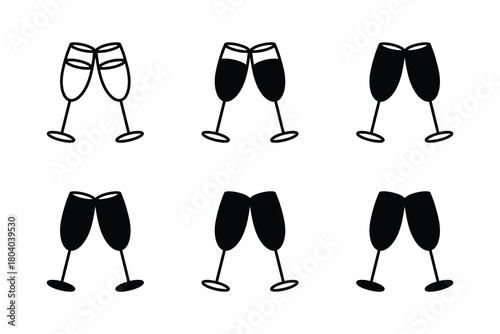 Vector champagne glasses toasting in black and white
