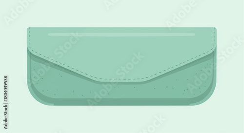 A flat illustration of a mint-green glasses case with a flap closure, simple design.