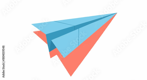 Illustration of a blue paper airplane with orange accents on a white background.