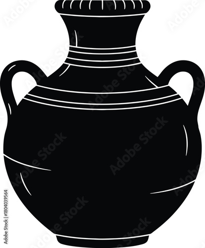 Black silhouette of an ancient greek amphora vase with handles