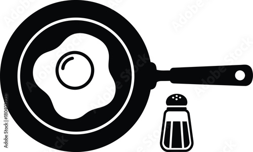Simple line art drawing of a fried egg in a frying pan