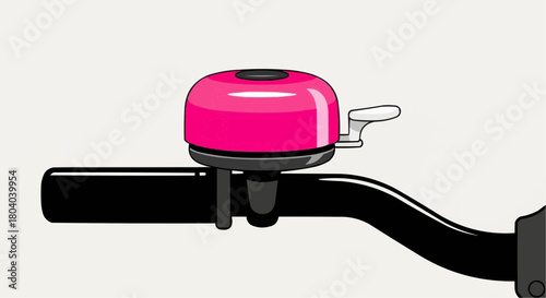 A vibrant pink bicycle bell with a silver lever, mounted on a black handlebar against a plain background.