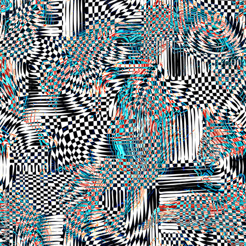 Metaverse surreal abstract seamless textured pattern in monochrome tones. Psychedelic background for interior decor, wallpaper, wall panel, textile, poster, web banner,mobile apps, image of blog. 