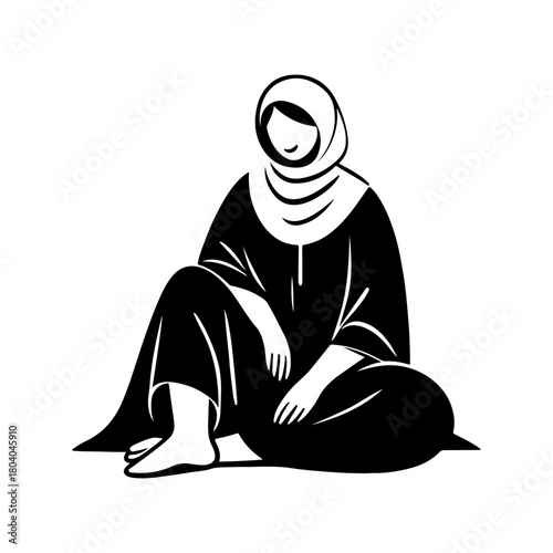Black and White Illustration of a Woman on a Relaxed Pose