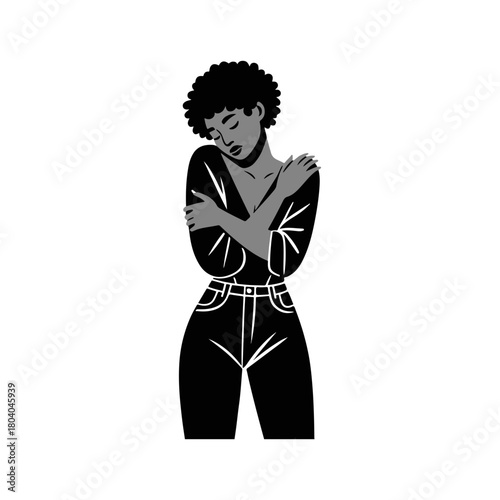 Black and White Illustration of a Woman Portraying Self Love