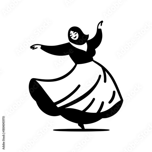 Black and White Illustration of a Woman Dancing Gracefully