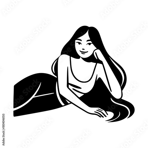 Black and White Illustration of a Woman on a Relaxed Pose