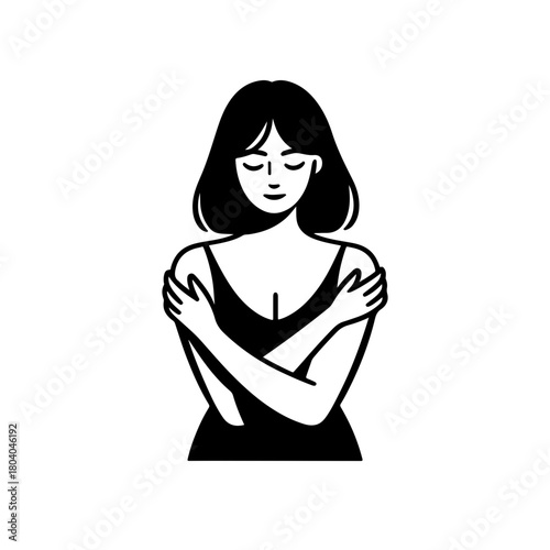 Black and White Illustration of a Woman Portraying Self Love