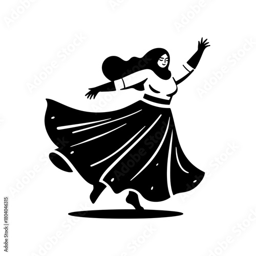 Black and White Illustration of a Woman Dancing Gracefully