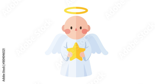 Cute Cartoon Christmas Angel with Gift Box