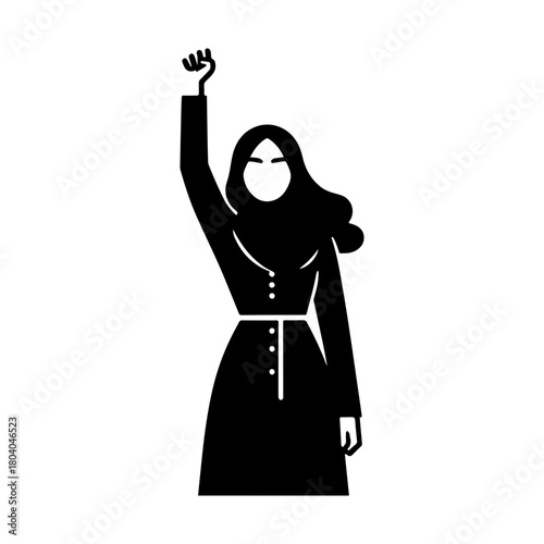 Black and White Illustration of a Woman on a Justice Pose