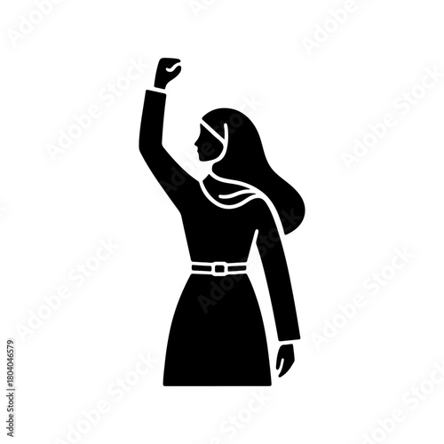 Black and White Illustration of a Woman on a Justice Pose