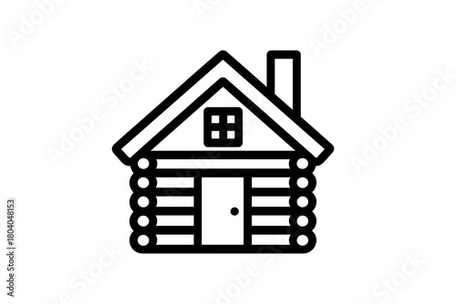 Outline icon of a rustic log cabin house with chimney
