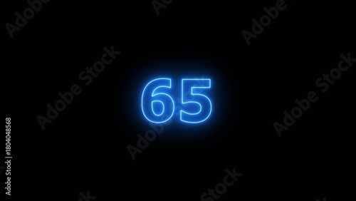 Free Download Glowing blue Neon number 65 on black background. 65 number countdown timer 4k image.	 - GFXLoad