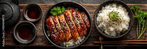 Japanese teriyaki chicken donburi with rice