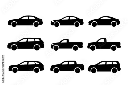 Black silhouette icons for various automobile body styles and vehicle types