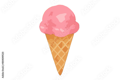 Single scoop pink ice cream served in a crispy waffle cone