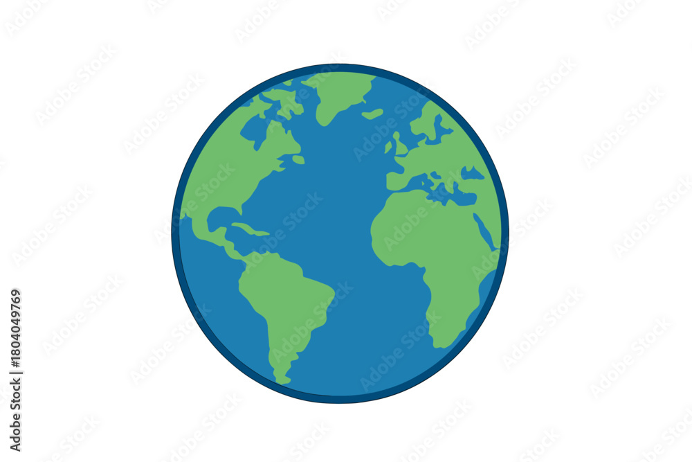 Fototapeta premium Stylized globe icon showing continents of Americas, Europe, and Africa