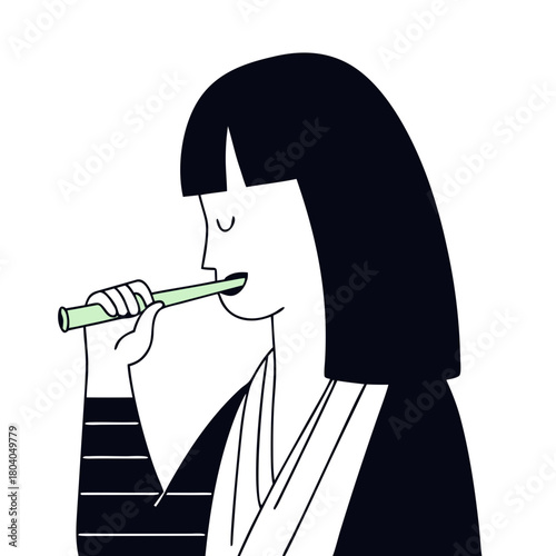 Girl brushing teeth with green toothbrush, focusing on oral hygiene and daily routine
