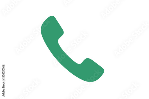 Minimalist green telephone handset icon isolated on white background