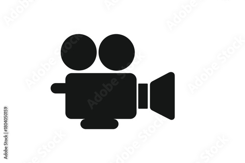 Simple black silhouette of vintage movie camera icon
