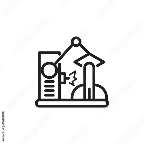 Aerospace Additive Manufacturing icon symbolizing 3D printing and advanced production. Features a robotic machine working on a part, representing high-precision fabrication, complex component creation