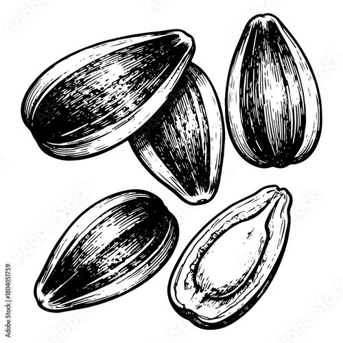 Detailed Line Art Engraving of Sunflower Seeds