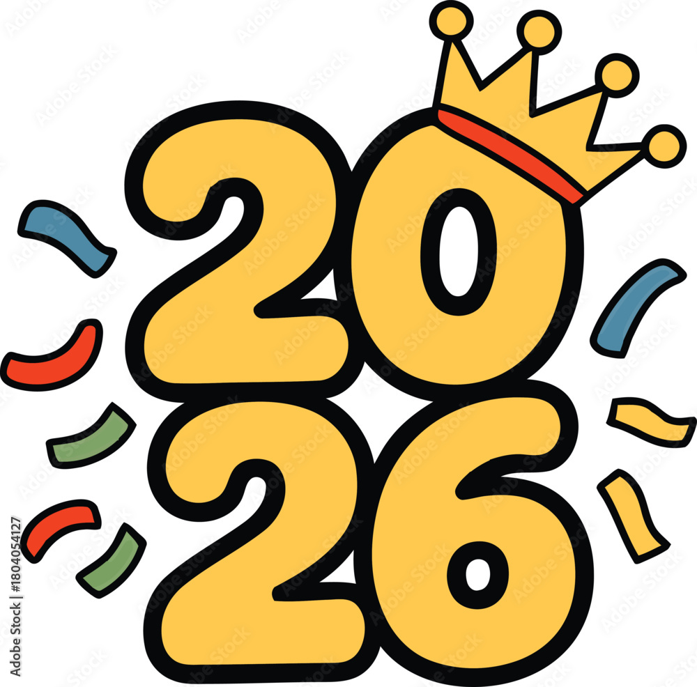 Obraz premium Happy 2026 new year celebration with crown and confetti isolated on