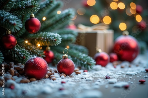 Christmas background with generous copyspace and holiday decorative elements