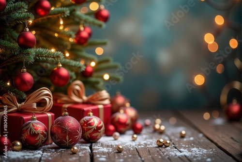 Christmas background with generous copyspace and holiday decorative elements