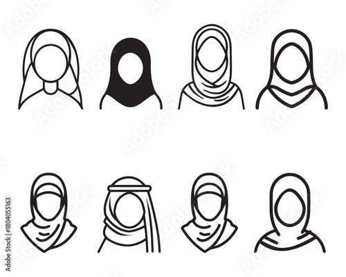 Islamic men and women icon character outline. Arabic vector design.