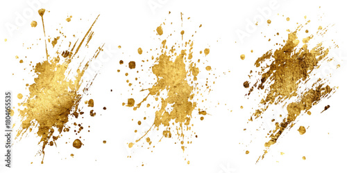 Collection of golden watercolor paint splashes textured brush strokes background design .watercolor grunge ink splash bundle golden brush set vector illustration.