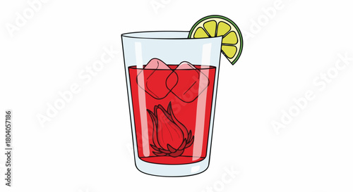 Illustration of a Refreshing Red Cocktail with Lime