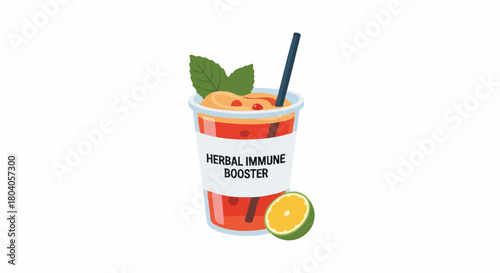 Vibrant Immune Booster Drink with Fresh Fruits and Herbs
