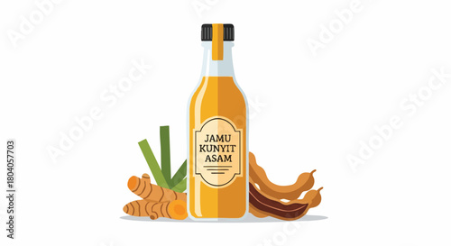 Turmeric Ginger Juice Bottle with Fresh Ingredients